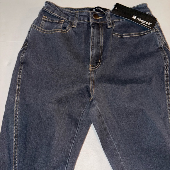 Allegra K High Waisted Wide Leg Size XS Baggy Frayed Boho Jeans NWT Dark Gray - Picture 4 of 10